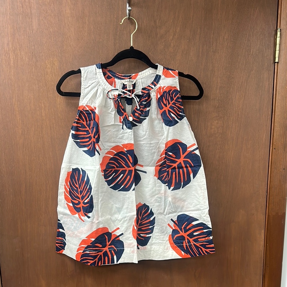 Lucky Brand Orange and Blue Leaf Print Top. Size XS.